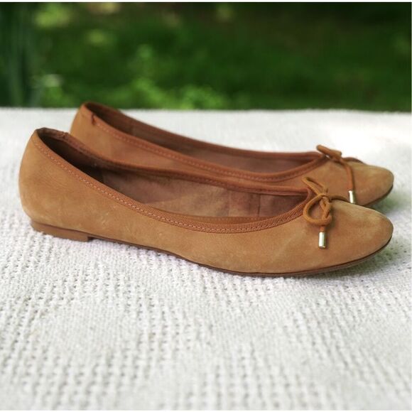 Cosmo Paris Camel Tan Suede Leather Ballet Flats - Picture 2 of 10